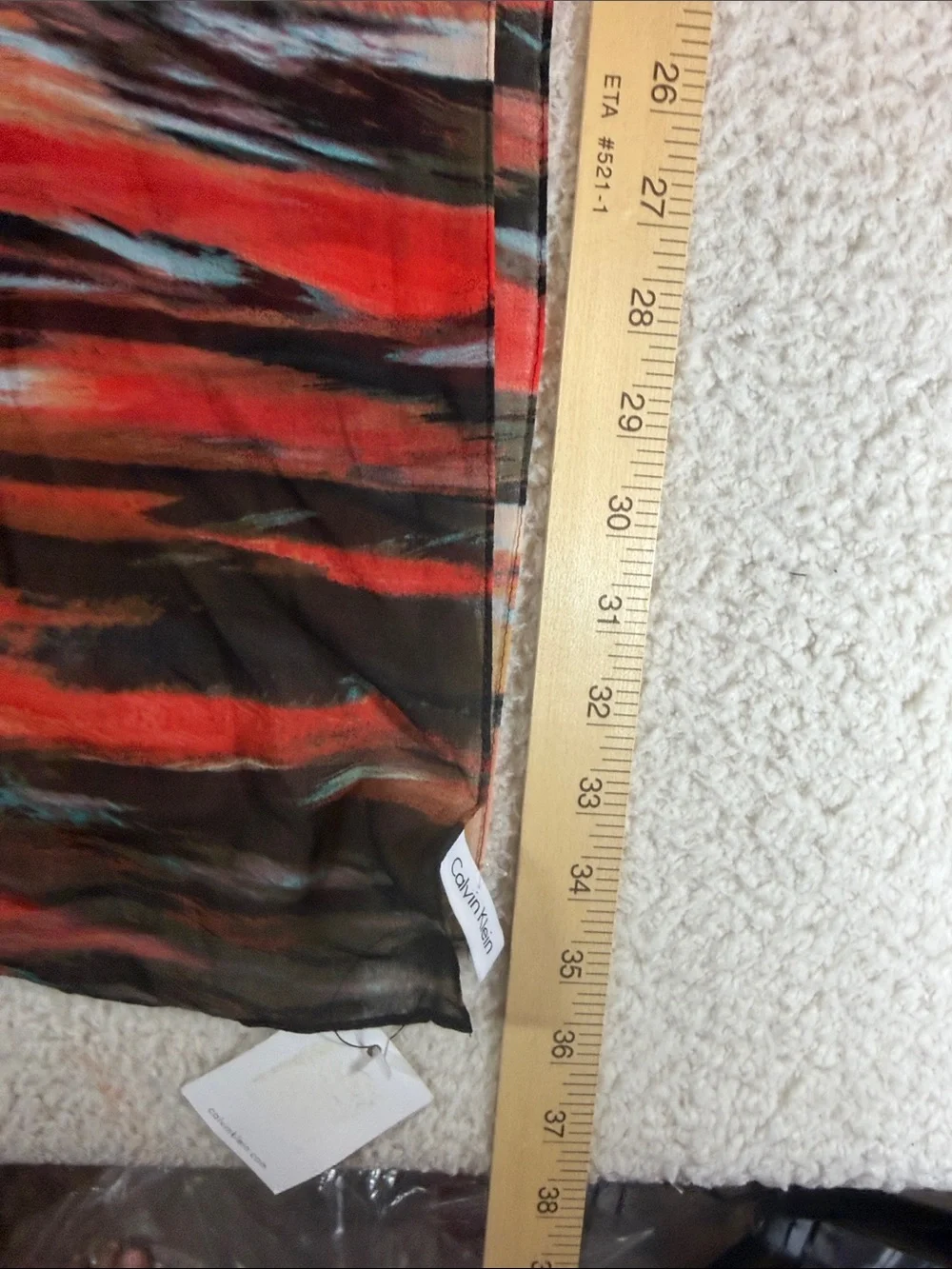 Calvin Klein Orange Red Black Striped Abstract Silk Scarf 354